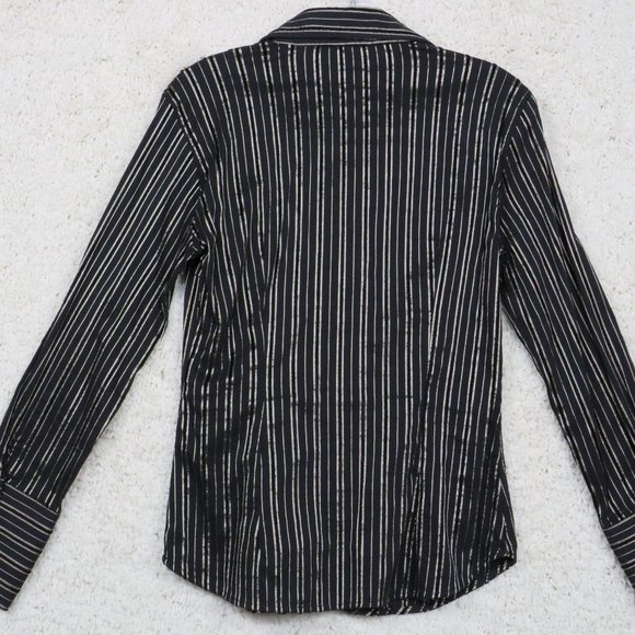 ZARA* Women's Long Sleeve Button Down Shirt Size Large~ Black & Gold Stripes - Picture 3 of 9